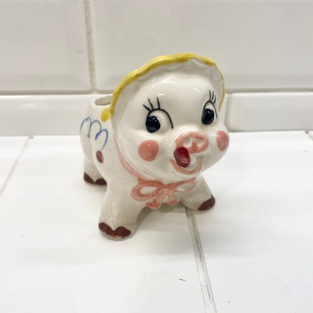 Vintage Anthropomorphic Piggy Planter, Made in Japan, Tiny Succulent Planter - Picture 3 of 11